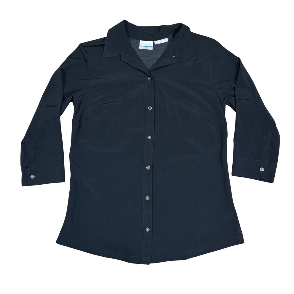 Columbia Omni-Wick Black Button Down 3/4 Sleeve Hiking Shirt Womens Small